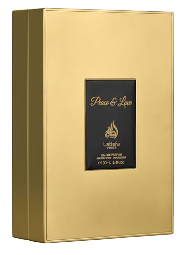 Lattafa Pride Peace & Love packaging box, premium gifting presentation.