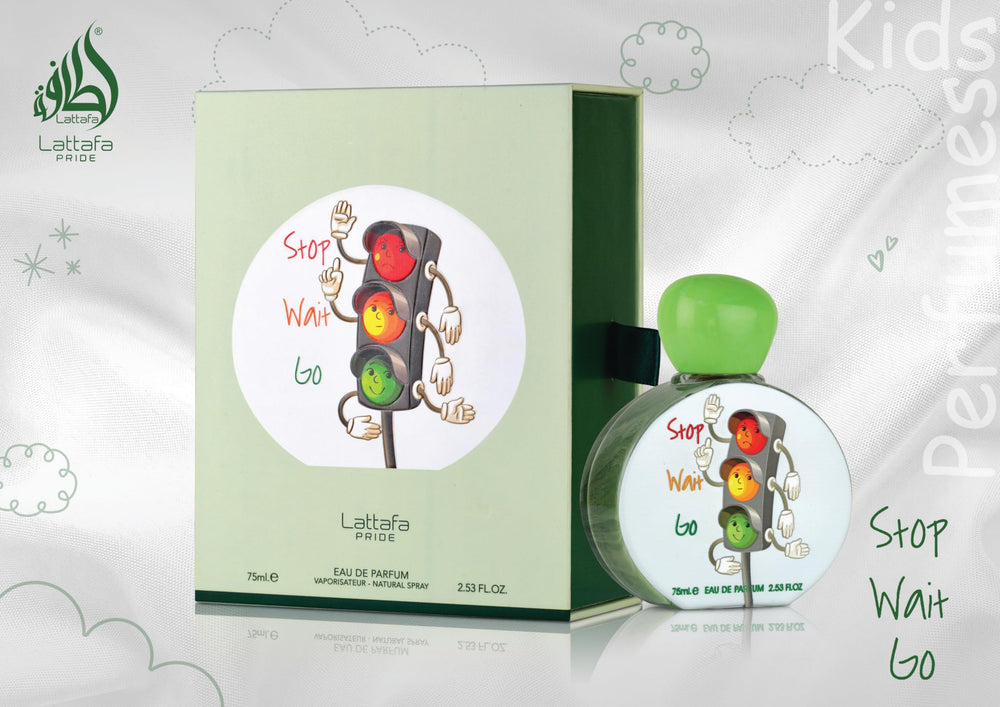 Lattafa Pride Stop Wait Go for Kids packaging, a whimsical box that appeals to children and caregivers.