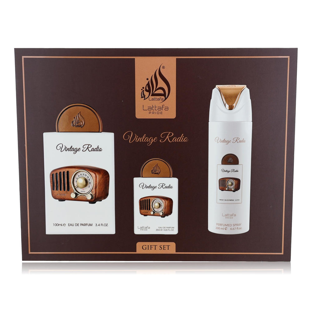 Lattafa Pride Vintage Radio gift box with bottle for premium gifting appeal