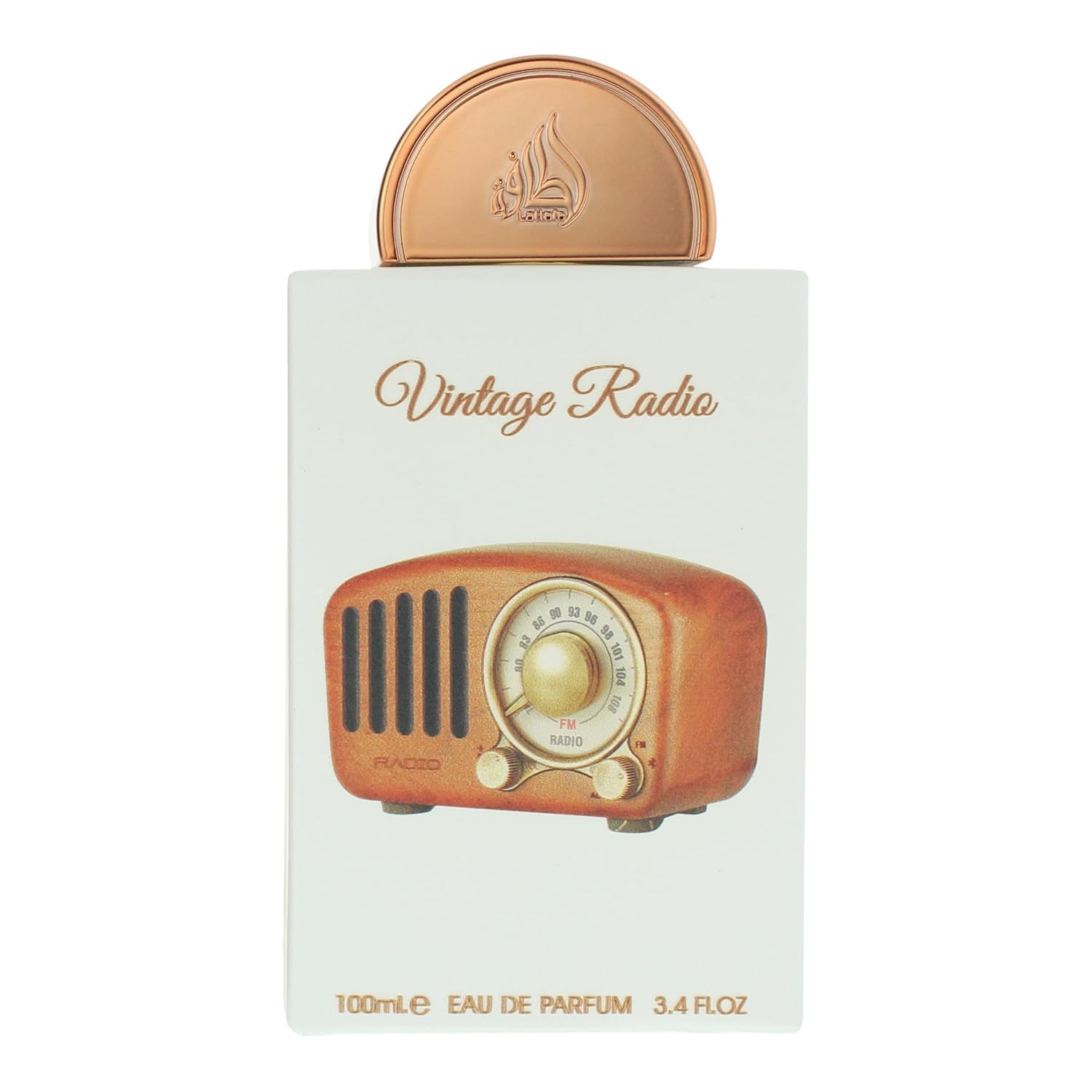 Lattafa Pride Vintage Radio label-closeup highlights notes blend, great for refined evening scents.