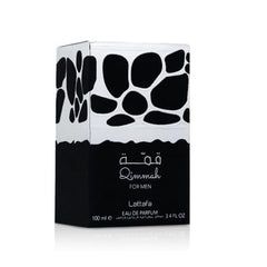 Lattafa Qimmah packaging closeup highlights premium box, ideal for gifting.