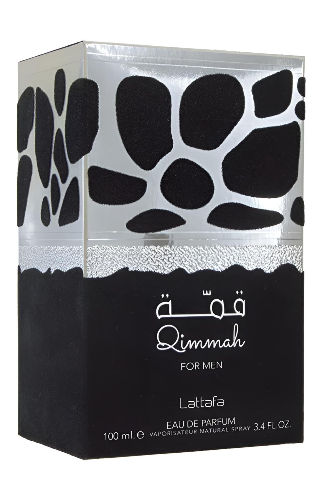 Lattafa Qimmah cap and label close-up showing premium oud note