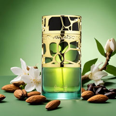 Lattafa Qimmah base notes cedar oud bottle, long-lasting for all-day confidence.