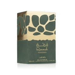 Lattafa Qimmah heart notes close-up, myrrh amber create warm allure for intimate evenings.