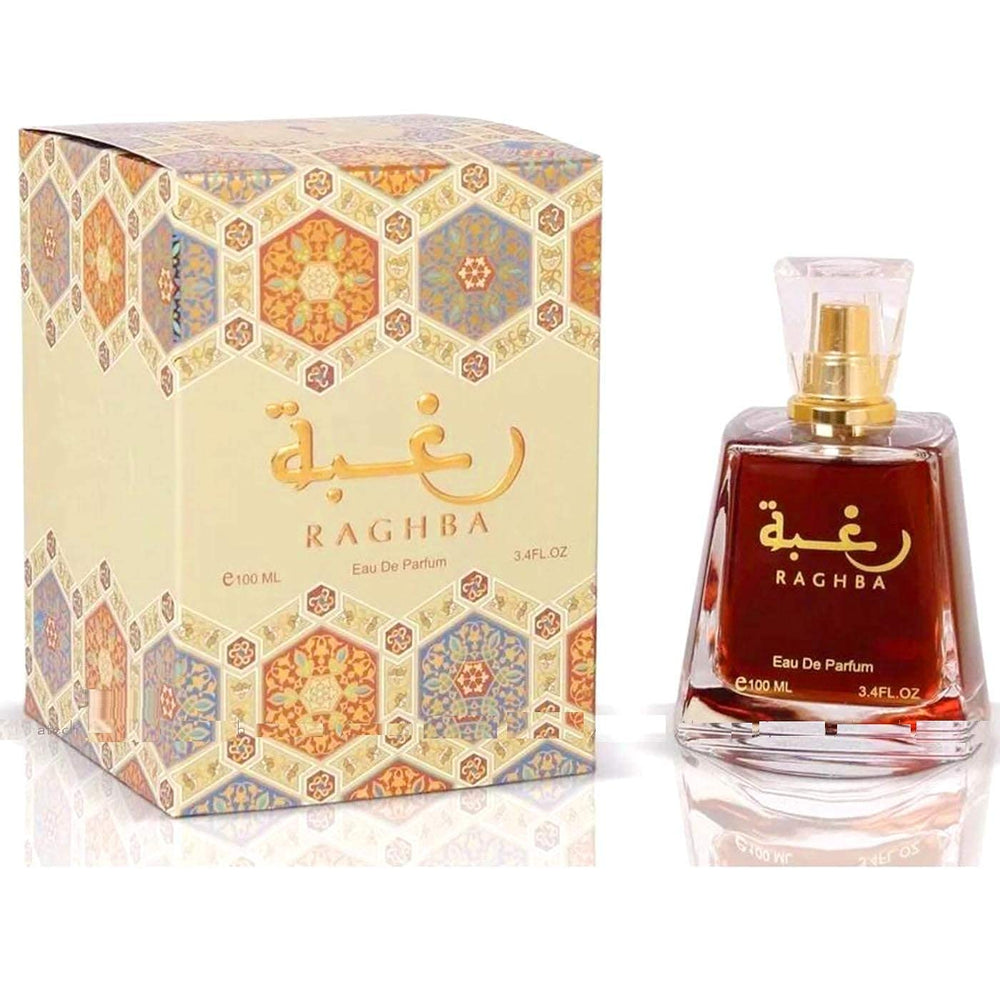 Lattafa Raghba box packaging — premium gift-ready presentation.
