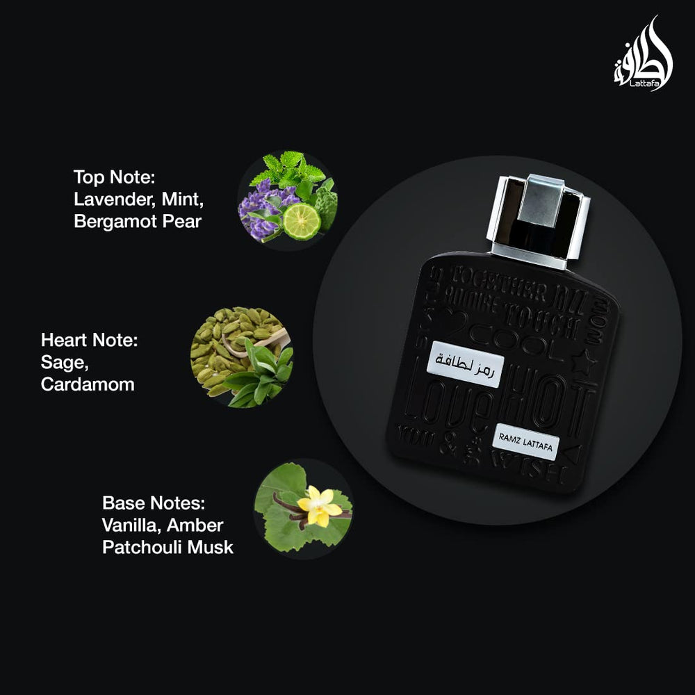 Lattafa Ramz Silver scent-wisp evokes warm notes projecting presence in social settings.