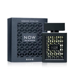 Lattafa Rave Now packaging box signals premium gifting and travel-ready elegance.