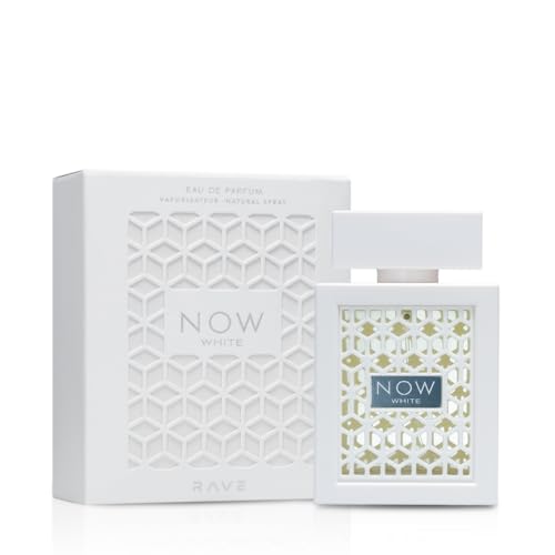 Lattafa Rave Now White notes close-up showing fruity-floral harmony for daily confidence