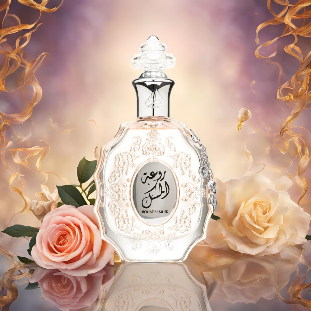 Lattafa Rouat Al Musk 100ml bottle emphasizes long-term fragrance wear.