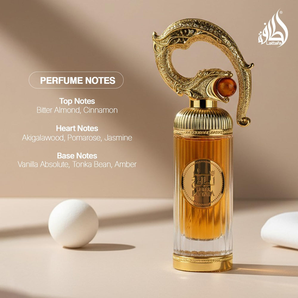 Lattafa Sehr top-notes cinnamon invite warmth and curiosity at first spray.