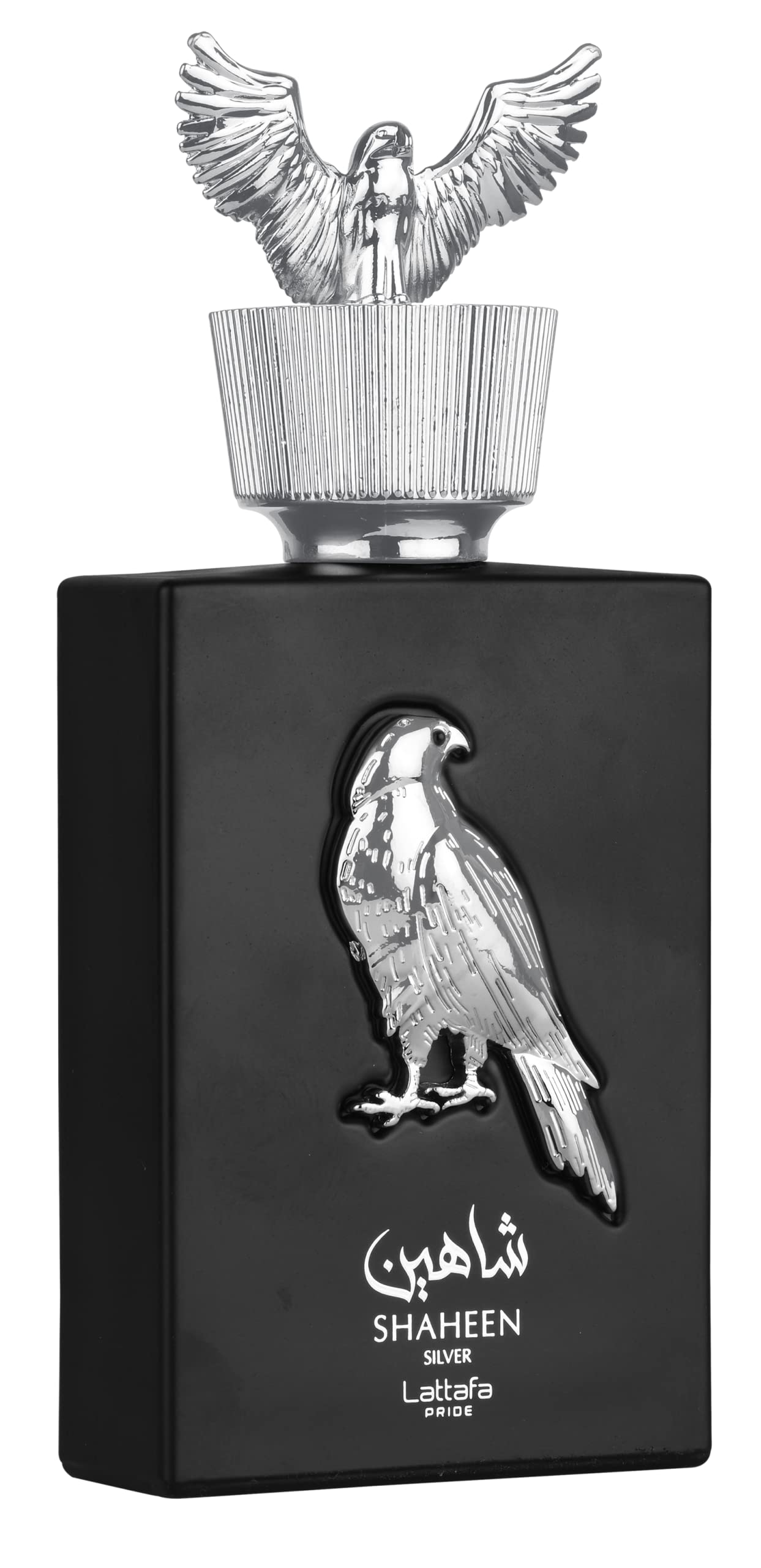 Lattafa Shaheen Silver top notes Cassis and Bergamot boost mood for daily wear.