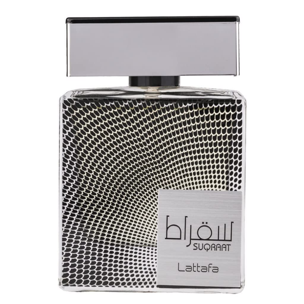 Lattafa Suqraat bottle front view signals bold, lasting masculine presence.