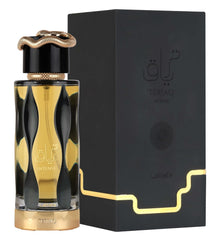 Lattafa Teriaq Intense bergamot-saffron notes highlight uplifting moments.