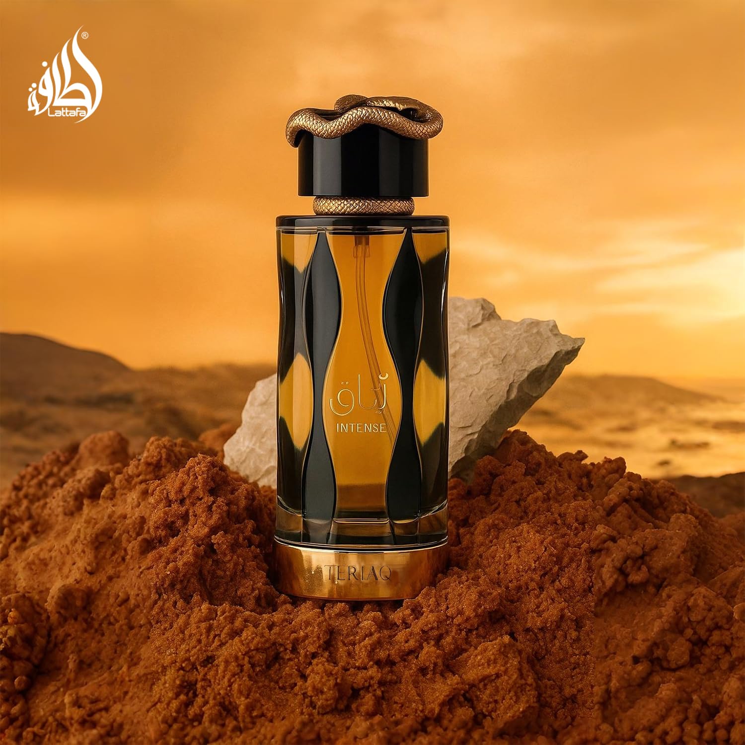 Lattafa Teriaq Intense tonka-bean amber benzoin base for lasting warmth.