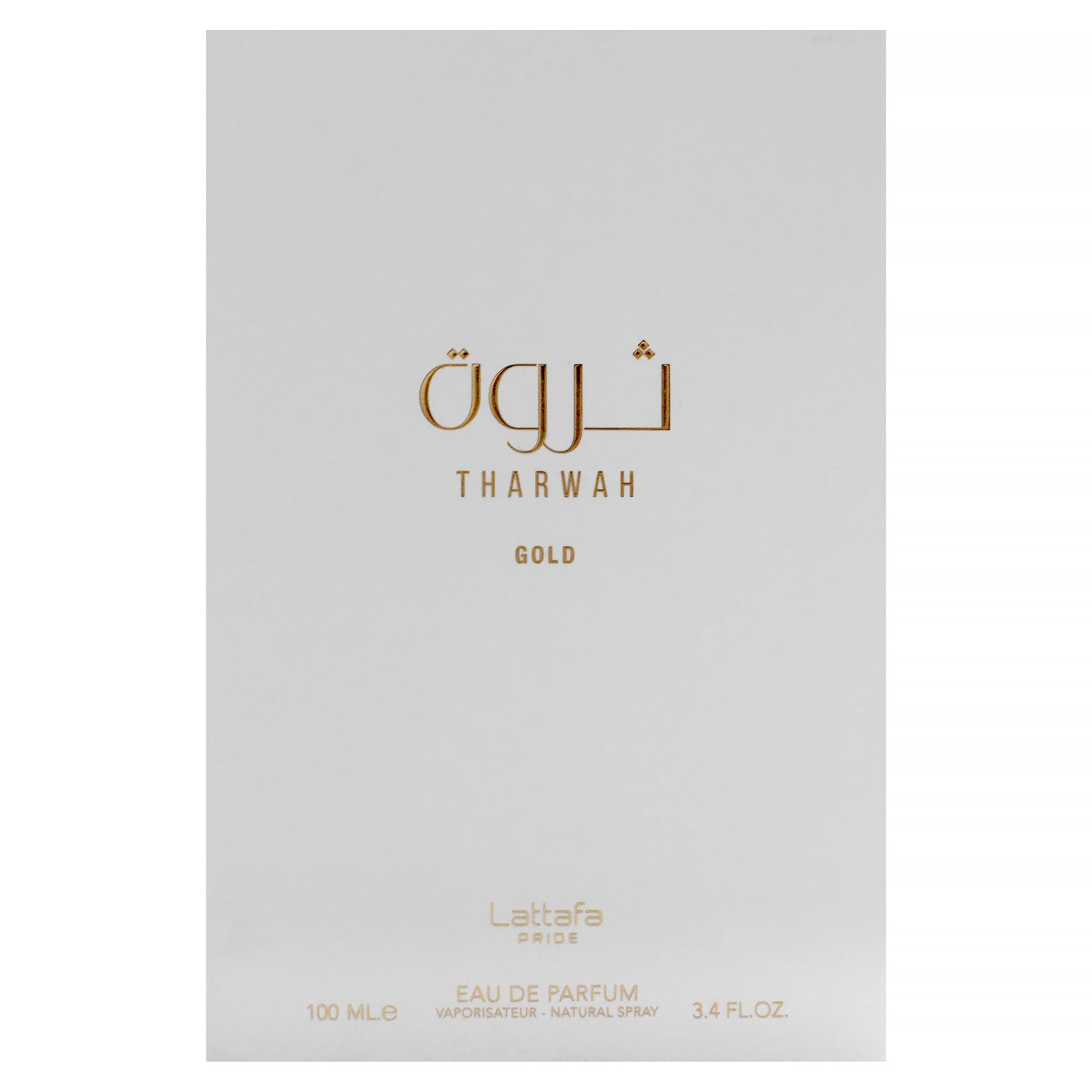 Lattafa Tharwah Gold spray-action shot evokes easy daily application
