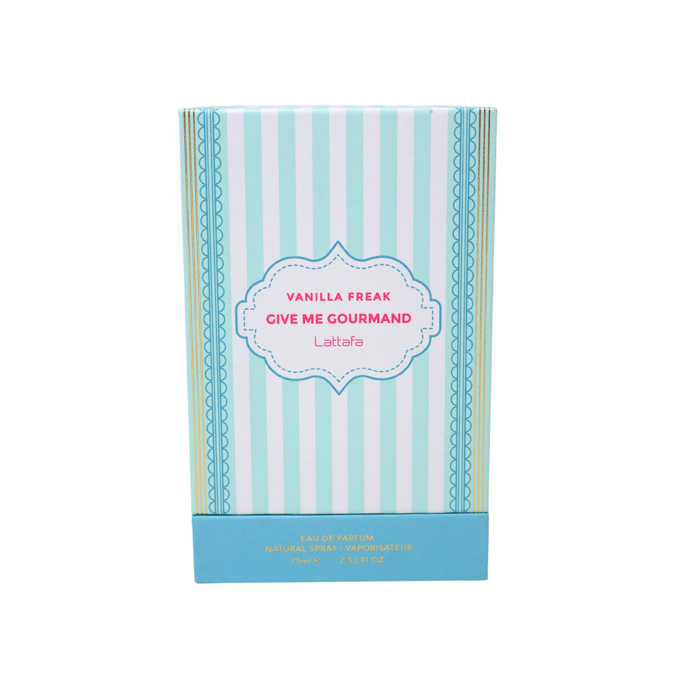 Lattafa Vanilla Freak packaging highlights 75ml size and premium presentation.