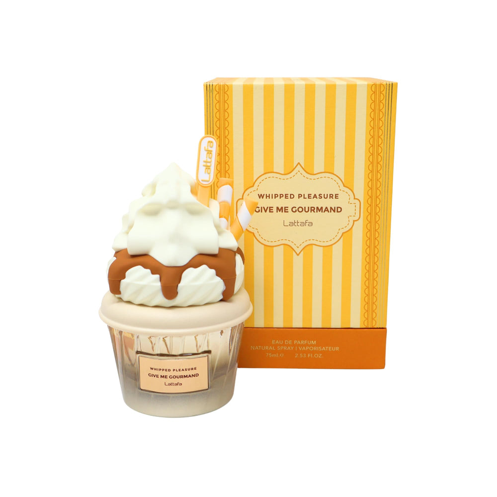 Lattafa Whipped Pleasure bottle front, creamy gourmand notes for everyday luxury.