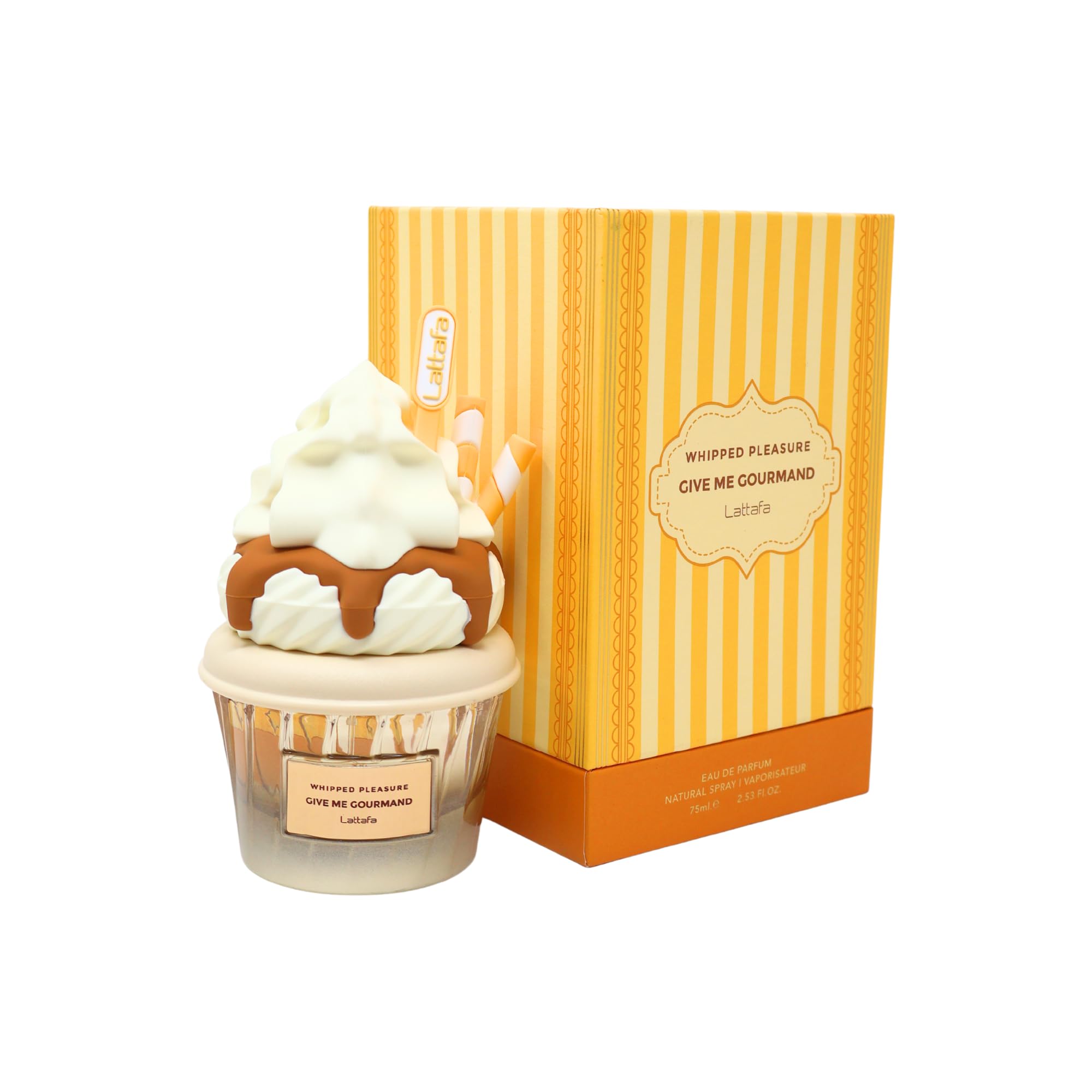 Lattafa Whipped Pleasure 75ml packaging highlights generous size.