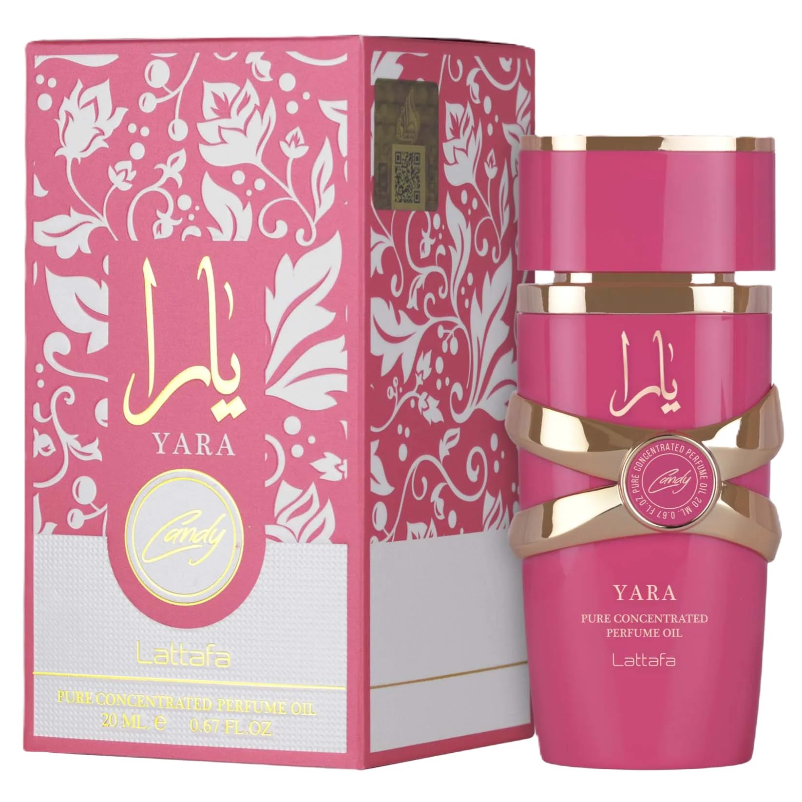 Lattafa Yara Candy amber-vanilla swirls illustrate the long-lasting cozy finish.