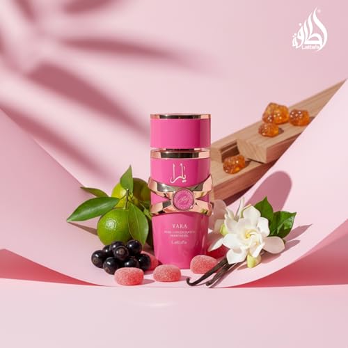 Lattafa Yara Candy fragrance notes showcase green mandarin, blackcurrant, and strawberry fizz candy.