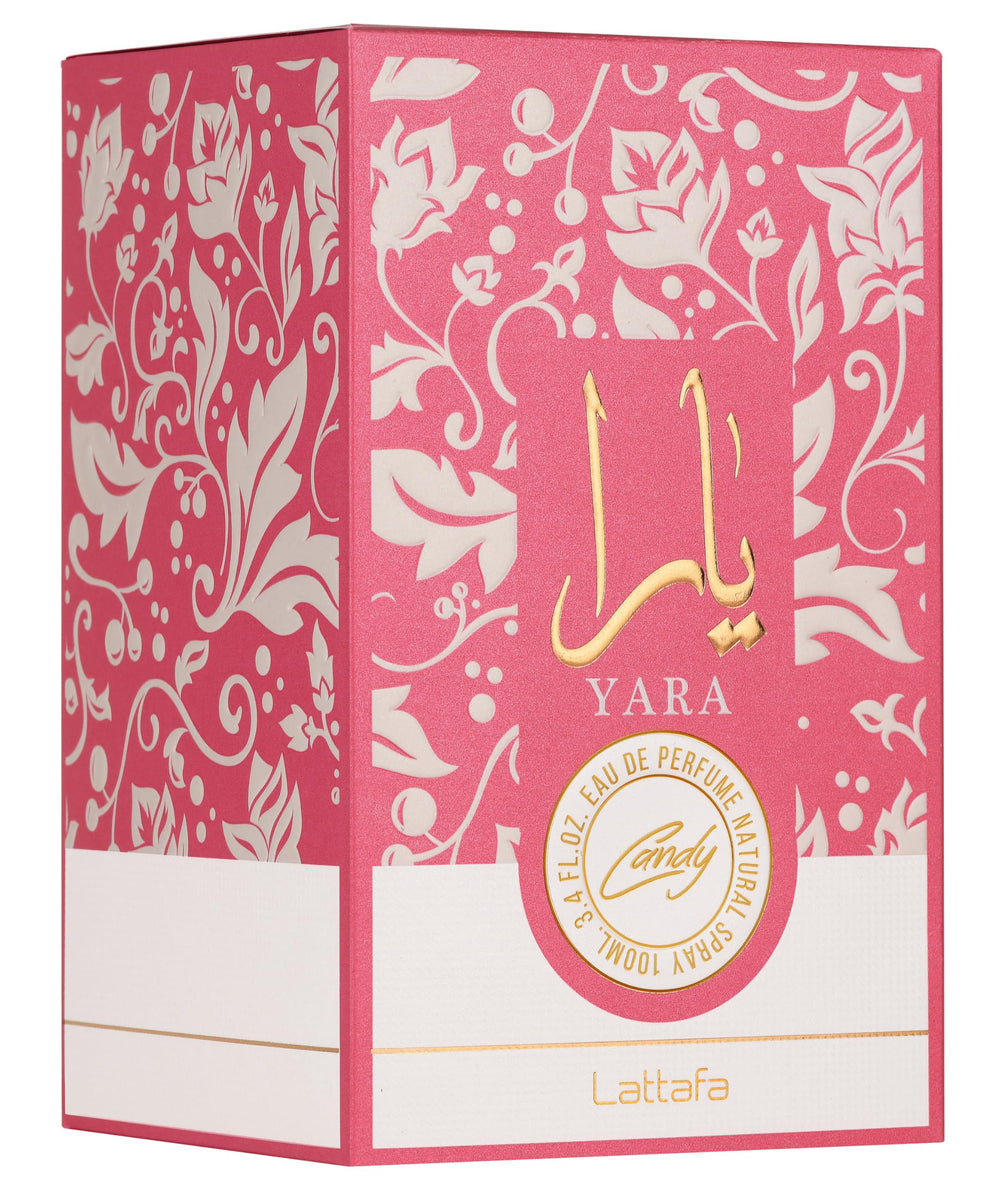 Lattafa Yara Candy top-notes graphic with mandarin and blackcurrant brightness