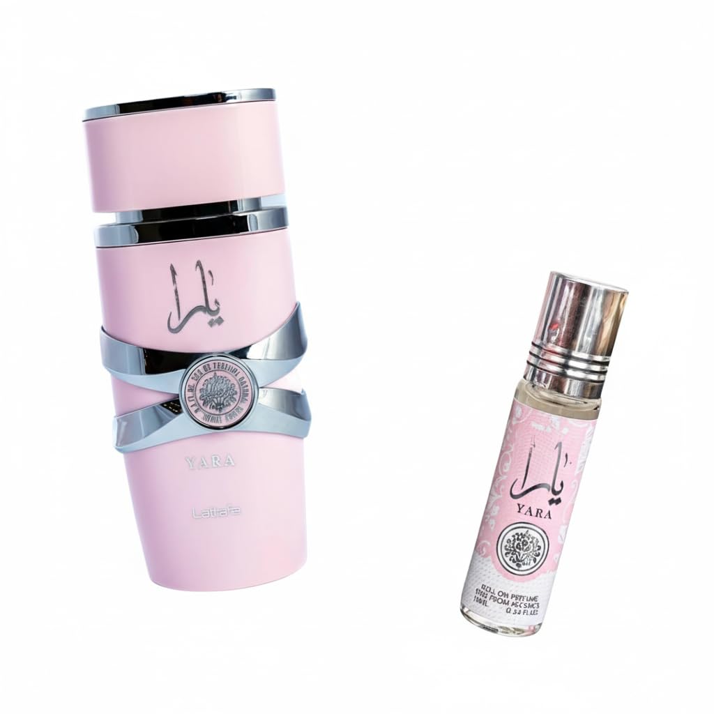 Lattafa Yara two-piece bundle on shelf for women's fragrance selection.
