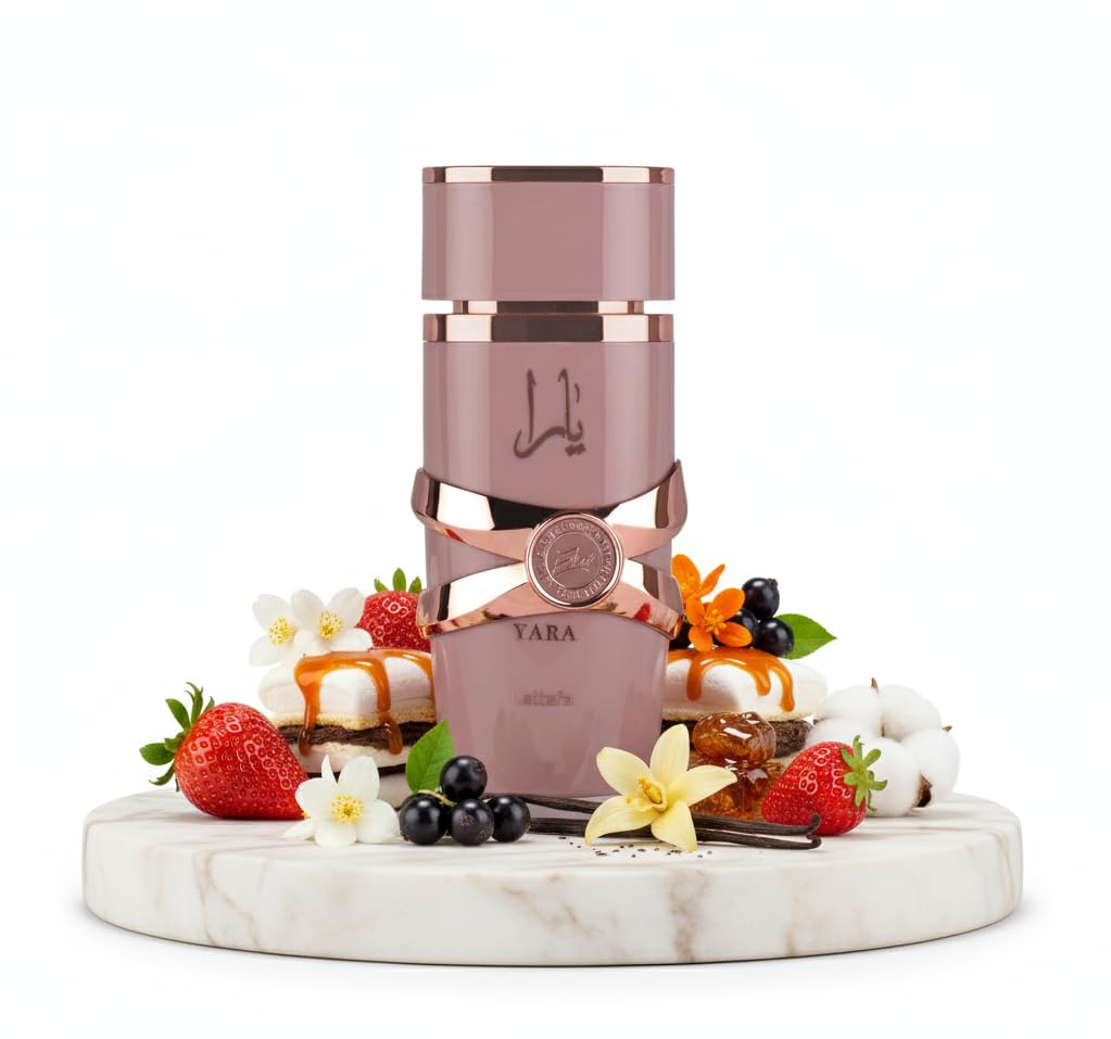 Lattafa Yara Elixir base notes reveal creamy vanilla, caramel, amber, musk for lasting depth.