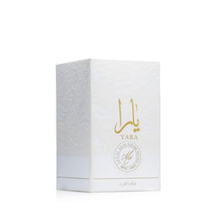Lattafa Yara Moi closeup with petals reflecting jasmine and peach notes