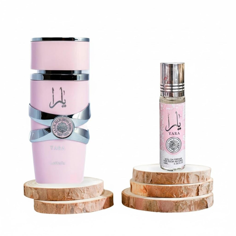 Lattafa Yara gift packaging box showing elegant presentation.