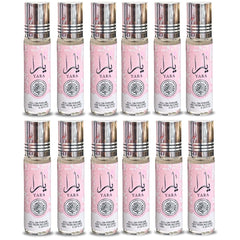 Lattafa Yara roll-on bottle close-up highlighting alcohol-free formula.