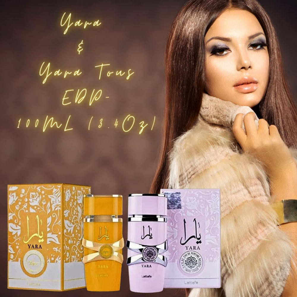 Lattafa Yara Yara Tous gift set packaging, elegant gift idea for perfume lovers.