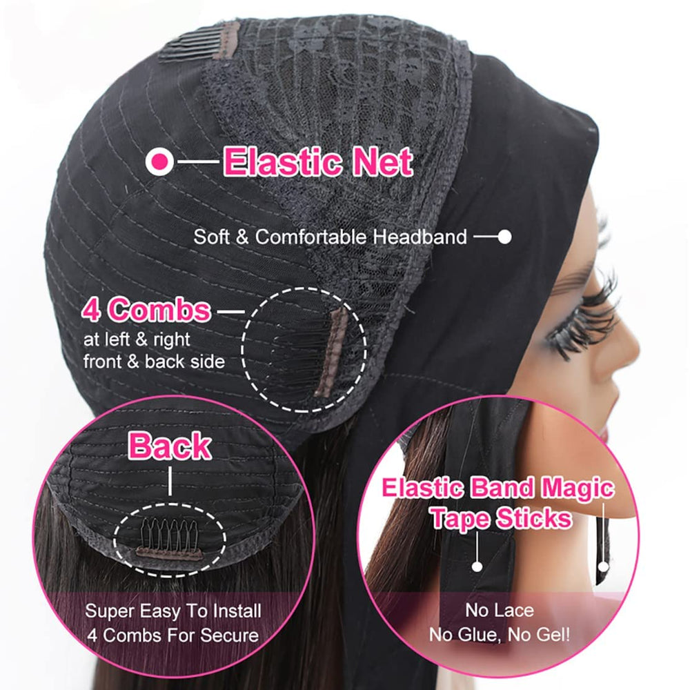 Lauberita headband wig velcro snapping design for secure fit