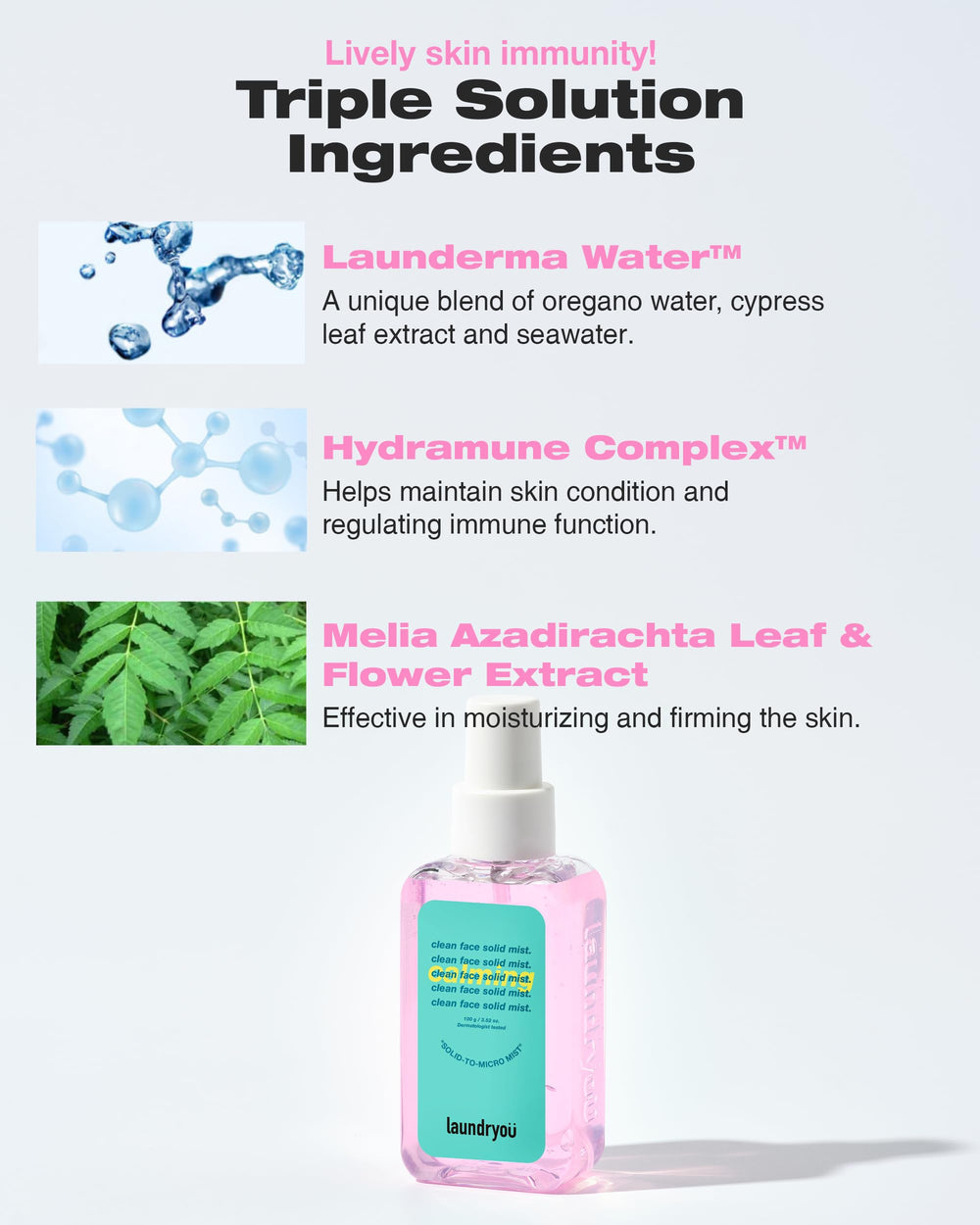 LAUNDRY0U Touchless spray over-makeup image shows convenient mid-day refresh.