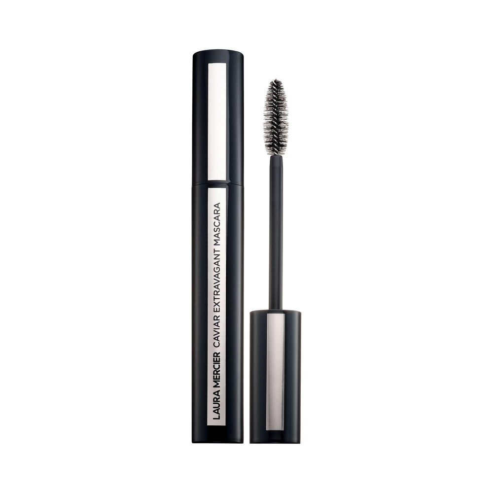 Laura Mercier Caviar Extravagant Mascara bottle shows deep black shade for dramatic lashes.
