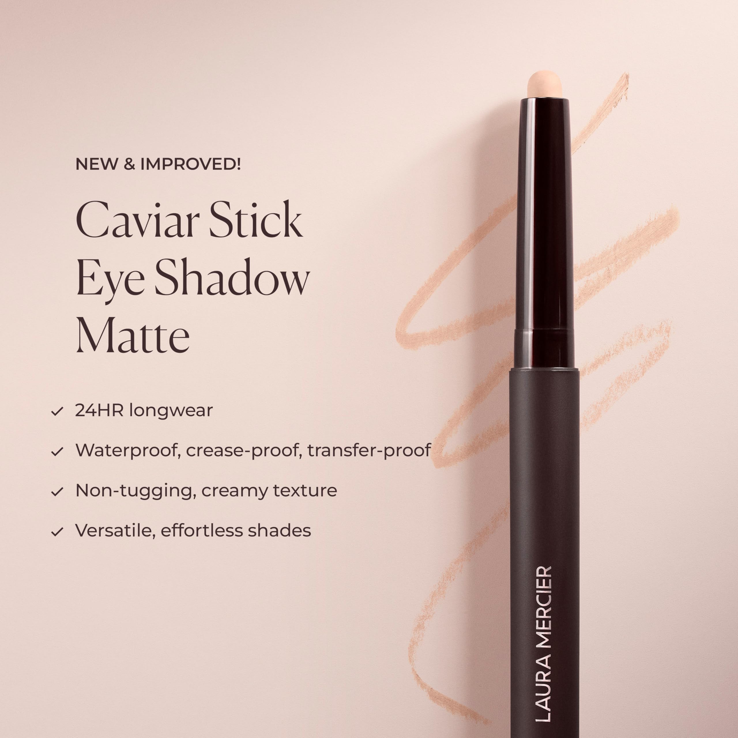Laura Mercier Caviar Stick 24hr wear swatch indicates long-lasting pigment.