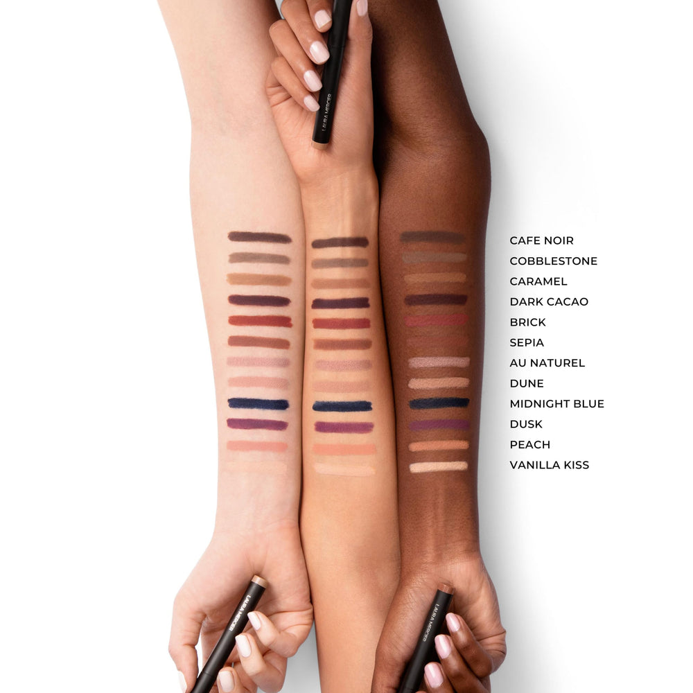 Laura Mercier Caviar Stick Cafe Noir blended edge showcases seamless sheer to intense payoff.