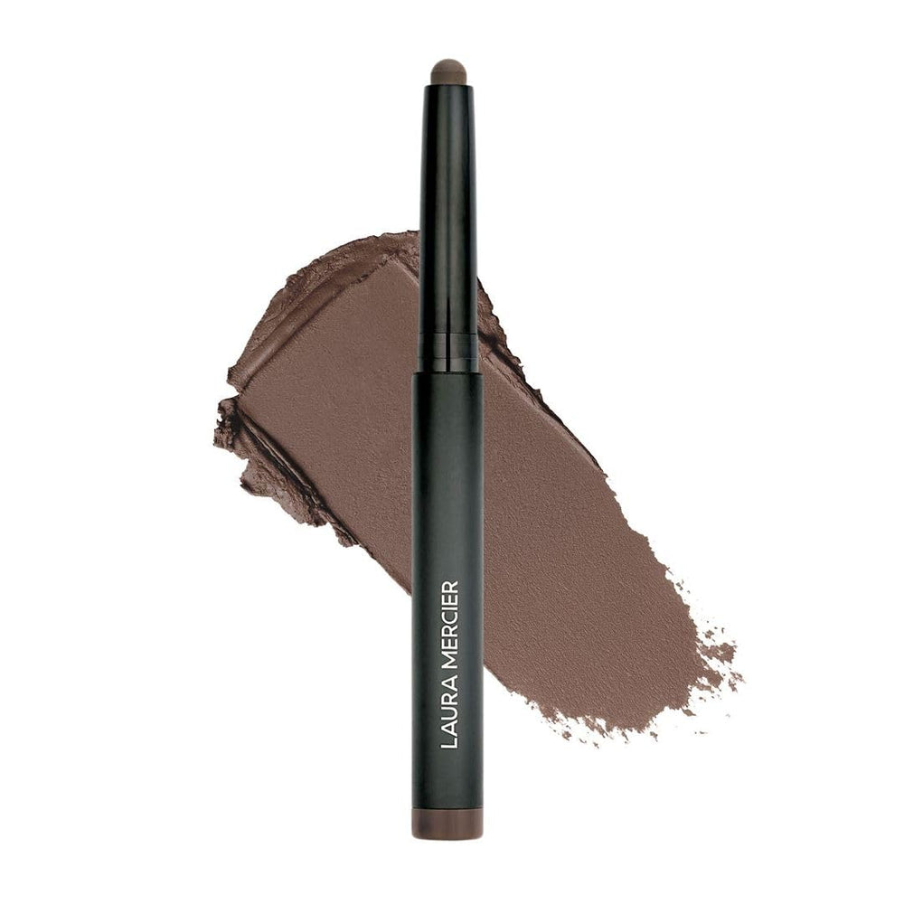 Laura Mercier Caviar Stick Cafe Noir swatch shows rich matte color for bold lids.