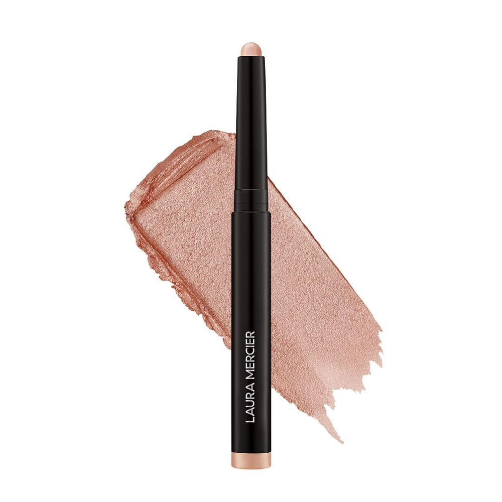 Laura Mercier Caviar Stick Rosegold swipe shows quick application with buildable shimmer.