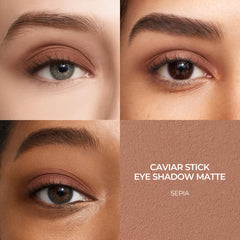 Laura Mercier Caviar Stick Sepia application closeup highlights smooth glide.