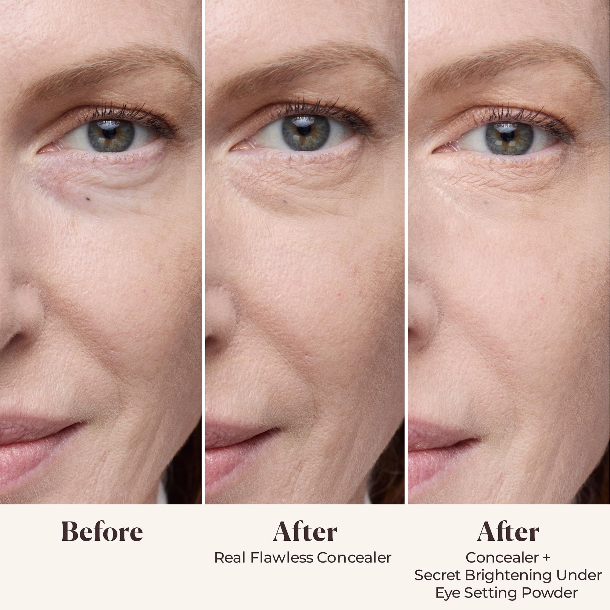 Laura Mercier Secret Brightening under-eye powder swatch with peach-pink pigments for brightening