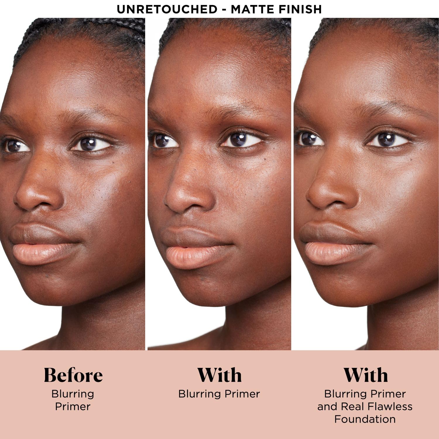 Laura Mercier Pure Canvas Primer applied on cheek to demonstrate smooth makeup-ready skin