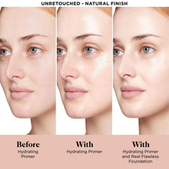 Laura Mercier Pure Canvas Primer Hydrating pump applicator demonstrates even makeup application.