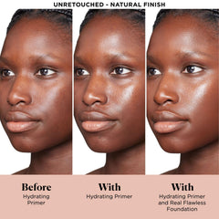 Laura Mercier Pure Canvas Primer Hydrating texture swatch demonstrates smoothing effect.