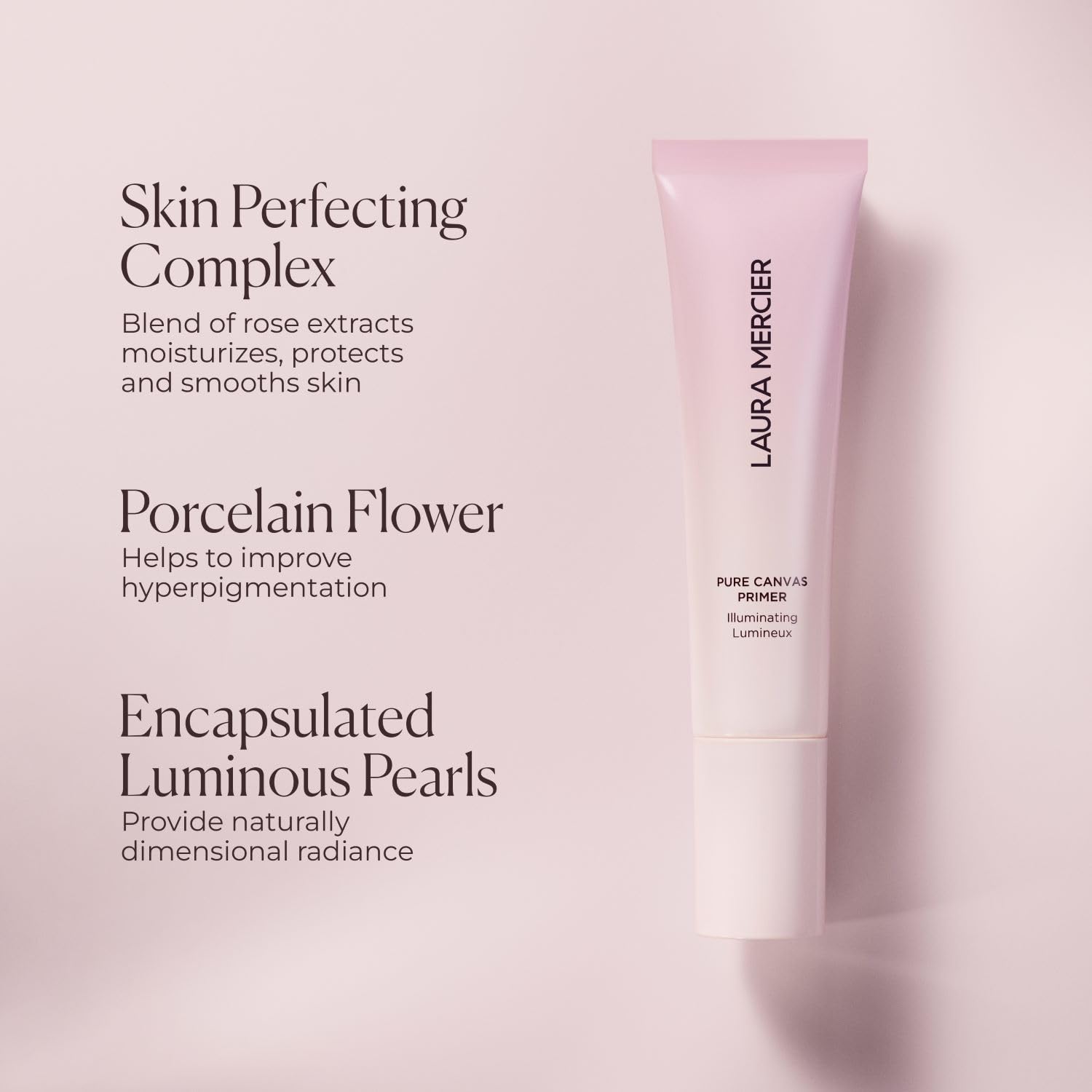 Laura Mercier Pure Canvas Primer swatch demonstrates even tone and brightness.