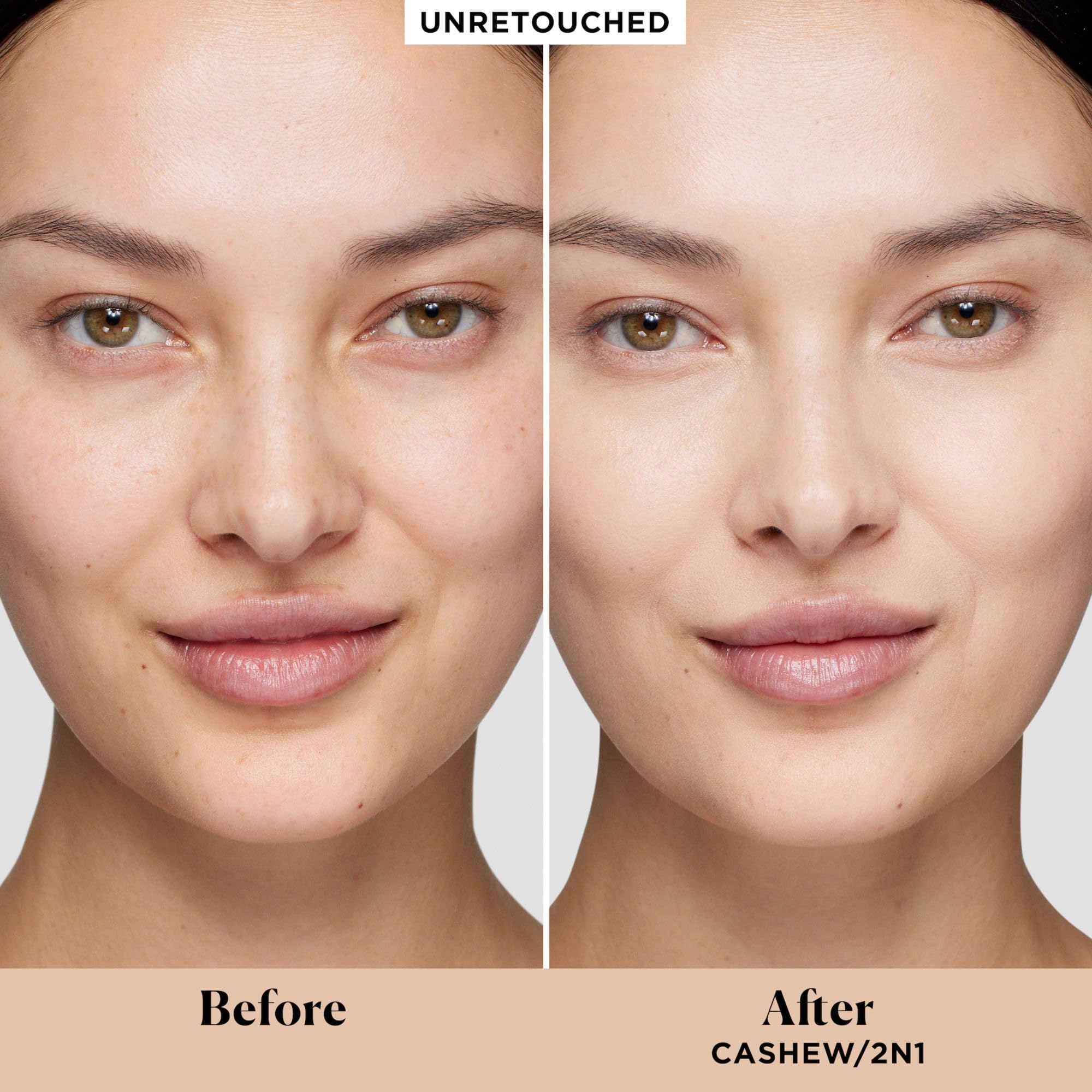 Laura Mercier Real Flawless cashew swatches show skin-like color.