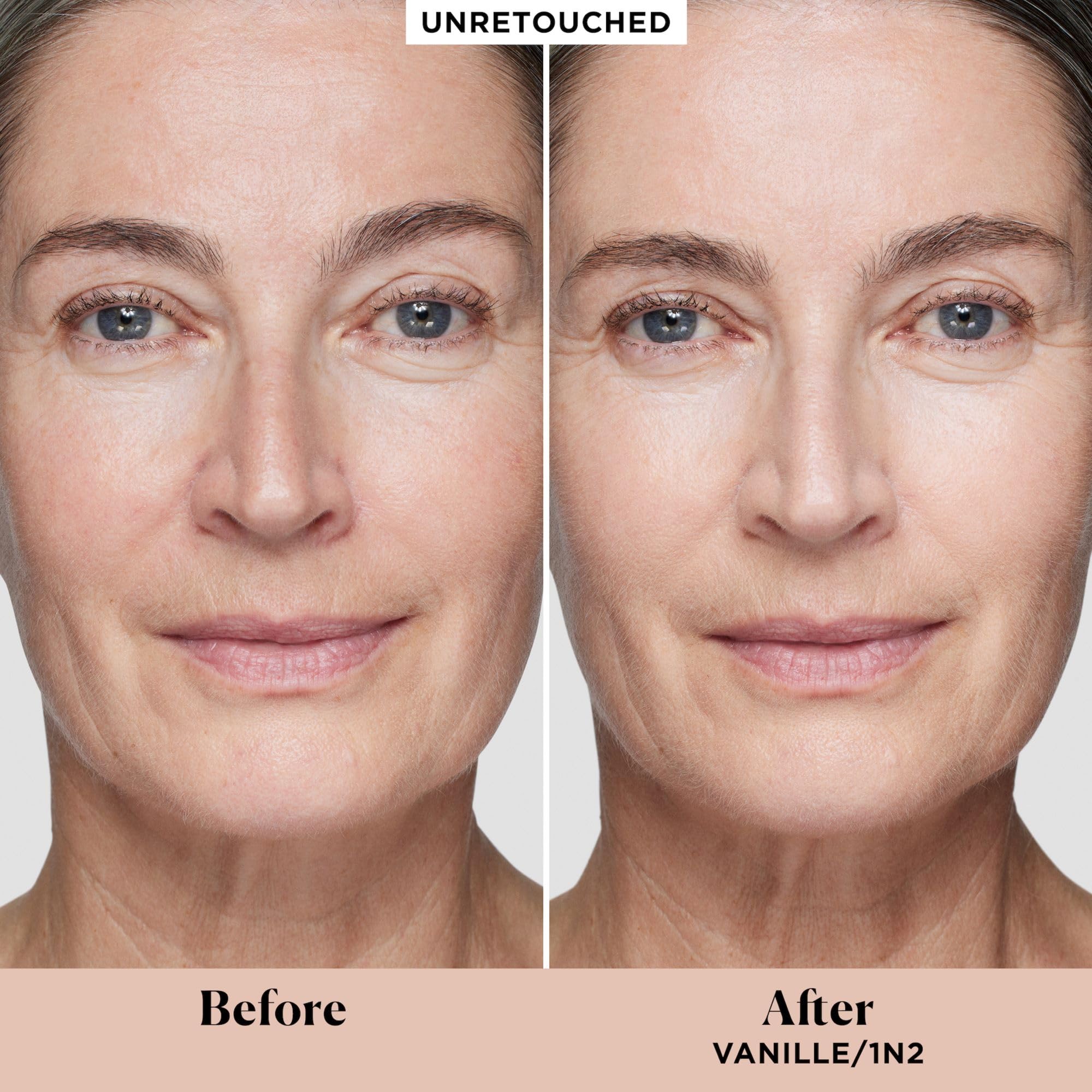 Laura Mercier Real Flawless foundation applied close-up to blur pores for smoother skin