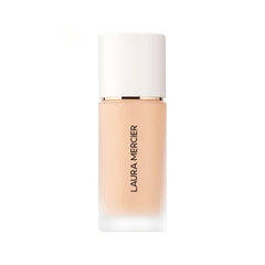 Laura Mercier Real Flawless foundation Vanille bottle showing weightless, natural coverage for daily wear