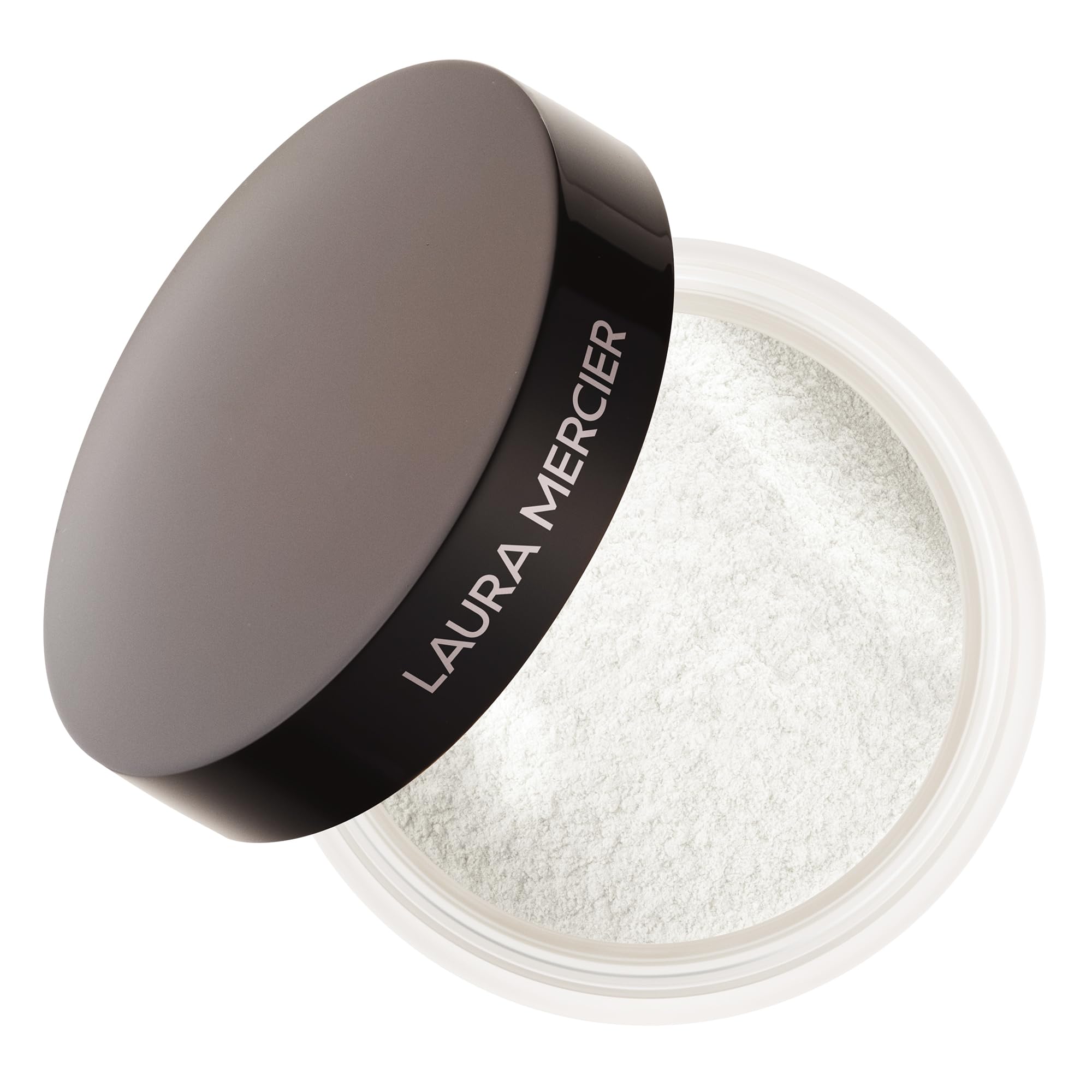 Laura Mercier Secret Brightening under-eye powder jar close-up showing airy texture for smoothing concealer