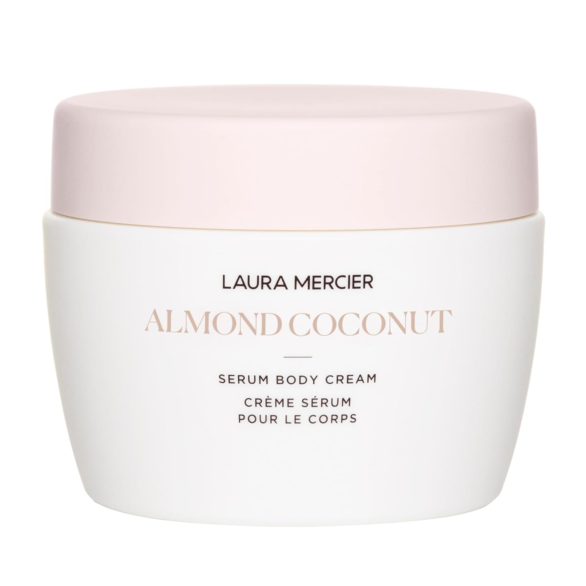 Laura Mercier Serum Body Cream packaging close-up showing rich nourishment and 48-hour hydration