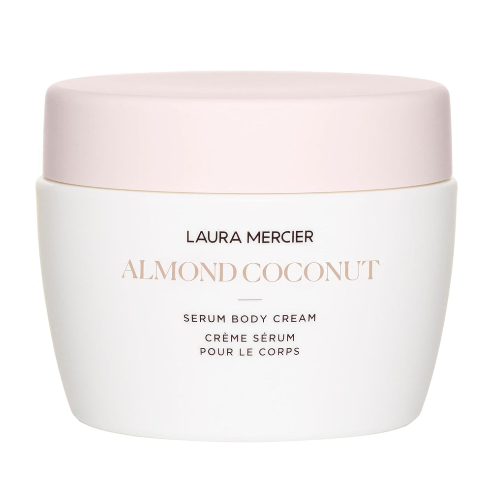 Laura Mercier Serum Body Cream packaging close-up showing rich nourishment and 48-hour hydration